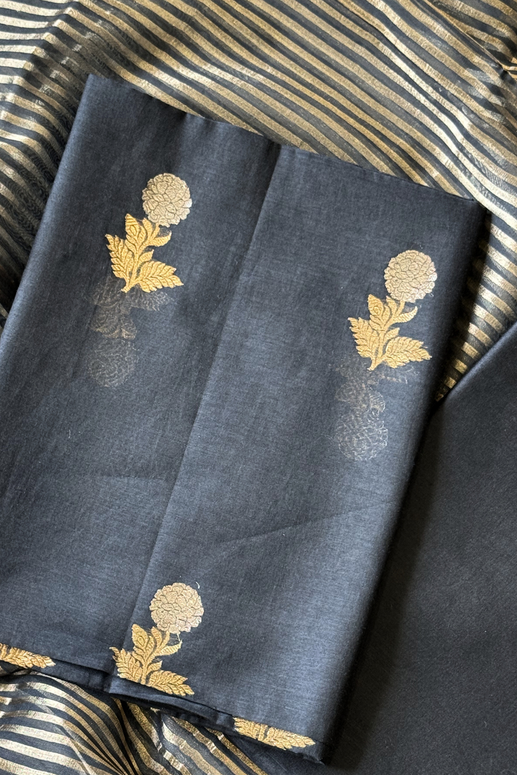 Pure Mul Chanderi With Kadwa Weaving - Black