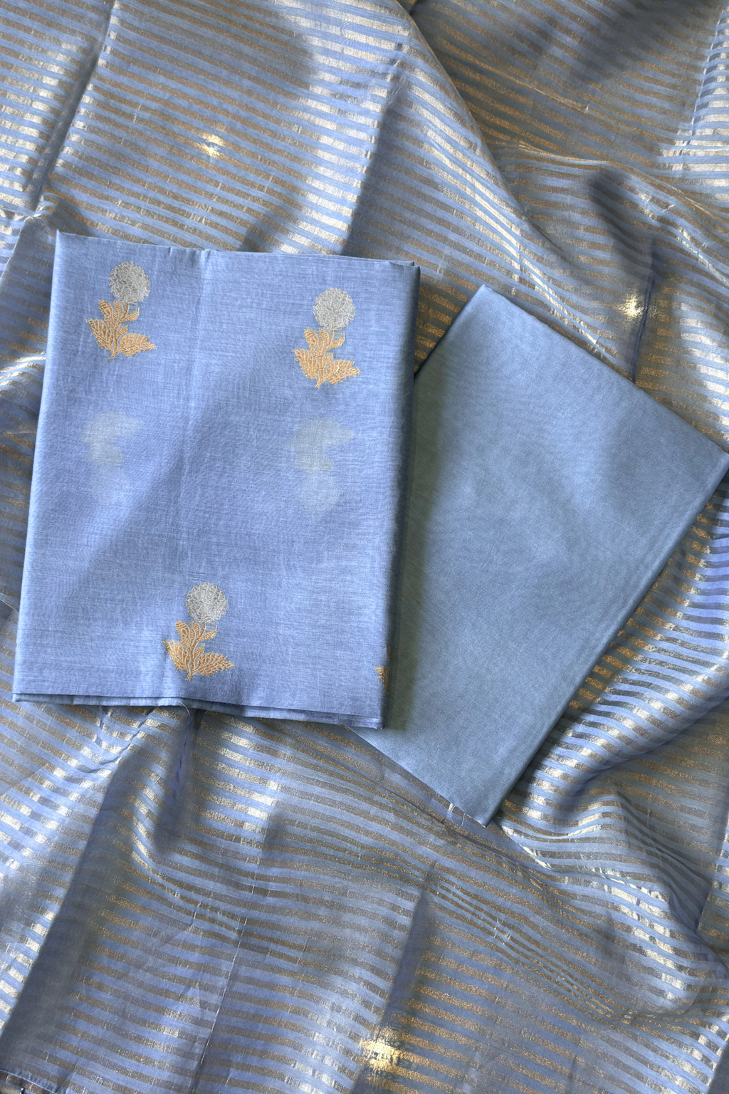 Pure Mul Chanderi With Kadwa Weaving - Pastel Blue