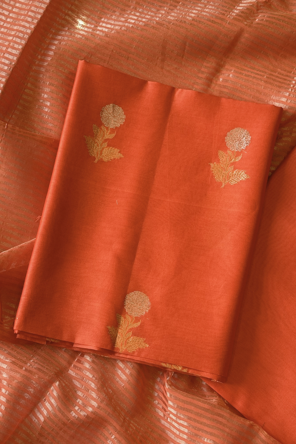 Pure Mul Chanderi With Kadwa Weaving - Orange