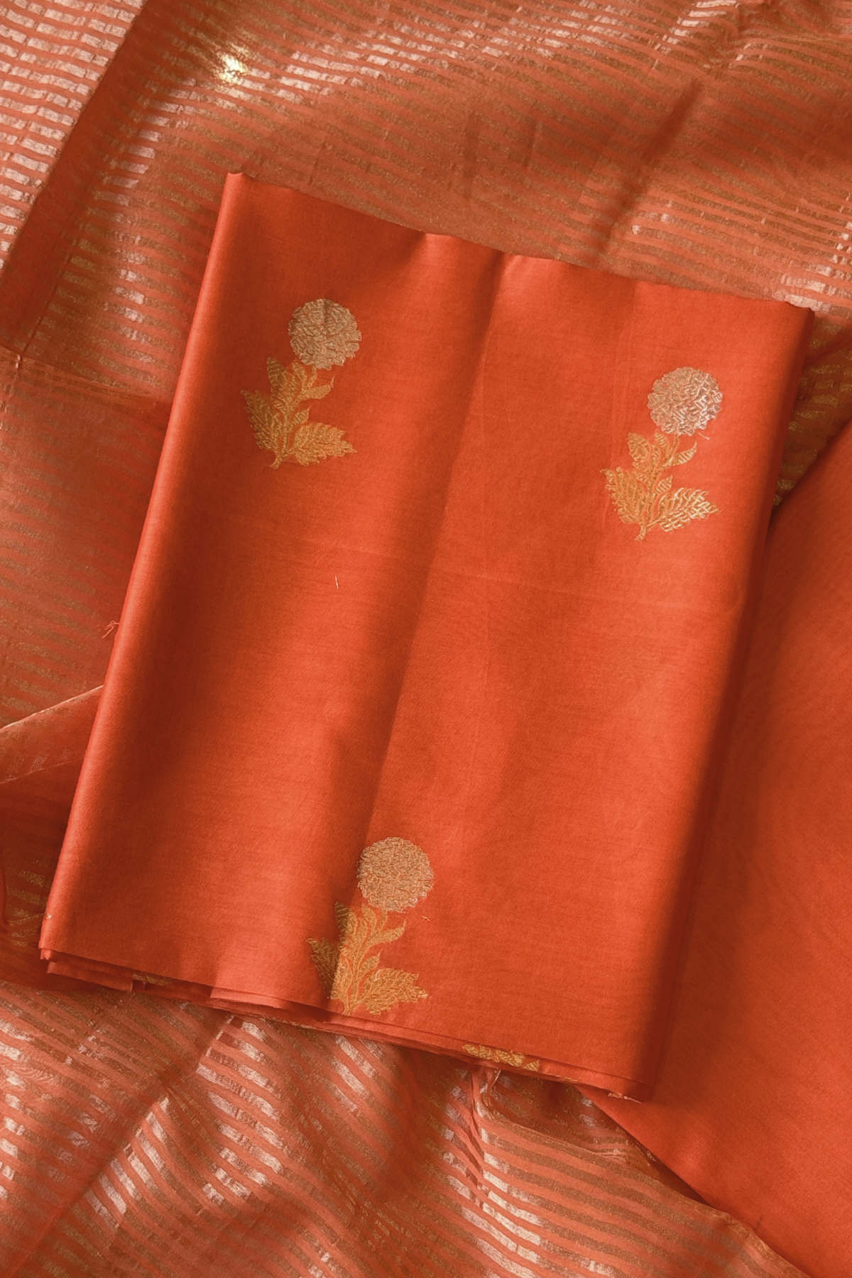 Pure Mul Chanderi With Kadwa Weaving - Orange