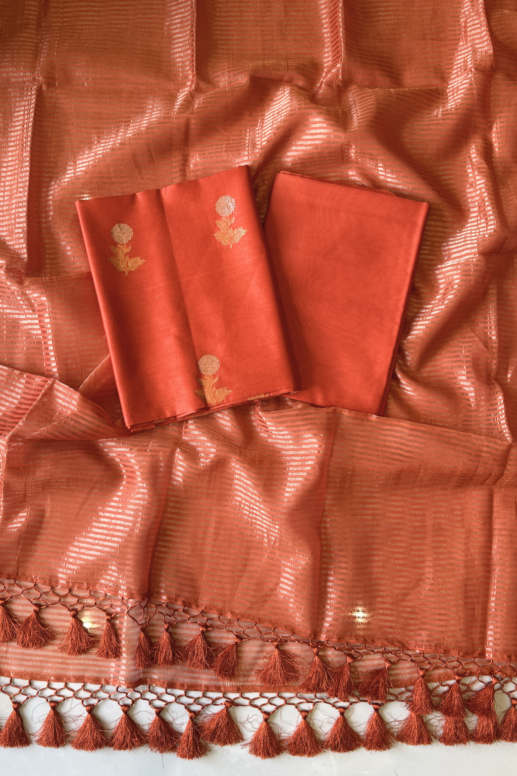 Pure Mul Chanderi With Kadwa Weaving - Orange