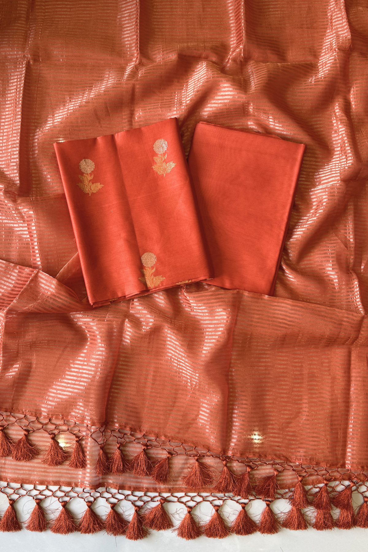 Pure Mul Chanderi With Kadwa Weaving - Orange