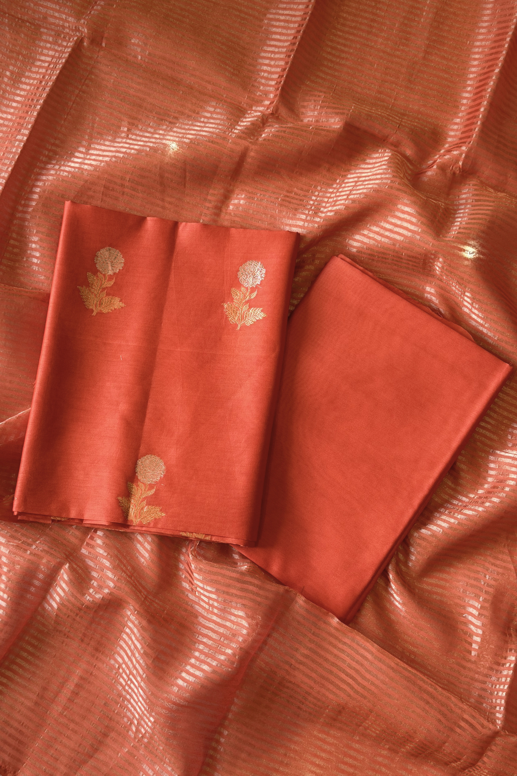 Pure Mul Chanderi With Kadwa Weaving - Orange