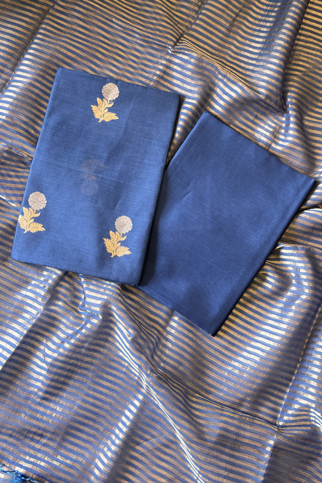 Pure Mul Chanderi With Kadwa Weaving - Blue