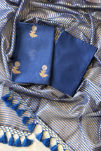 Pure Mul Chanderi With Kadwa Weaving - Blue