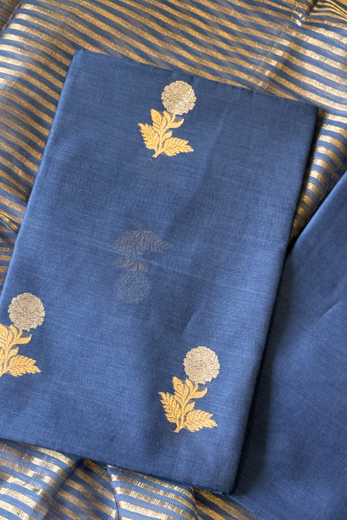 Pure Mul Chanderi With Kadwa Weaving - Blue