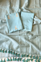 Pure Mul Chanderi With Kadwa Weaving - Sea Foam Blue