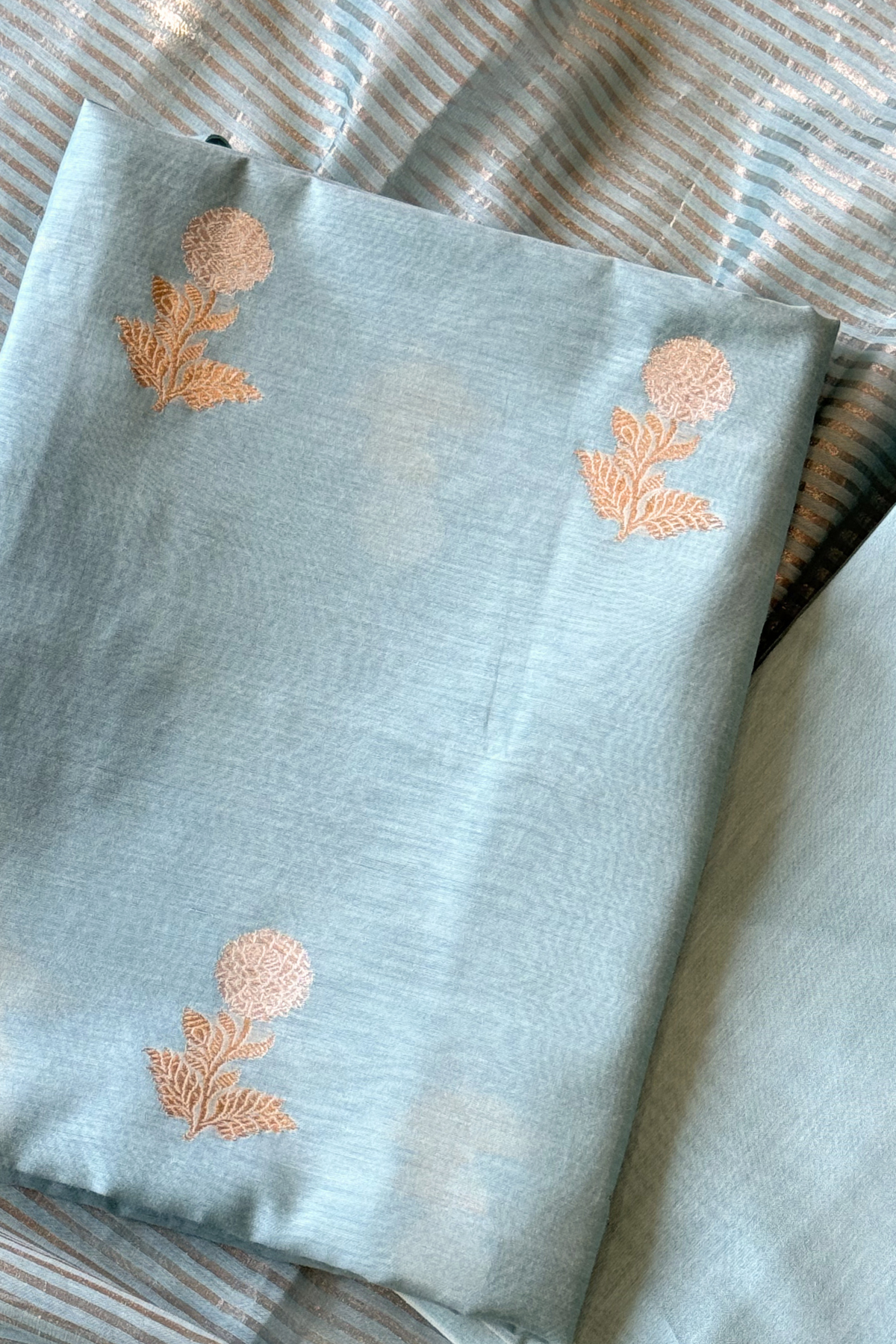 Pure Mul Chanderi With Kadwa Weaving - Sea Foam Blue