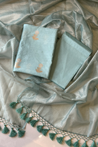 Pure Mul Chanderi With Kadwa Weaving - Sea Foam Blue