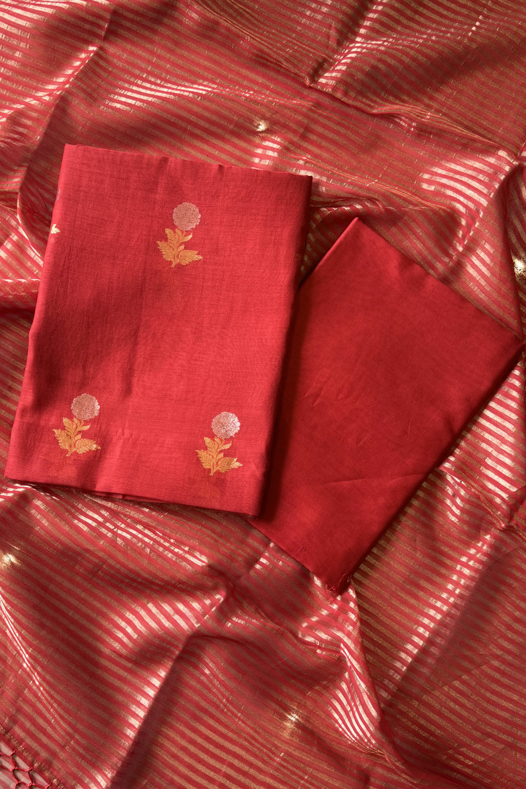 Pure Mul Chanderi With Kadwa Weaving - Red