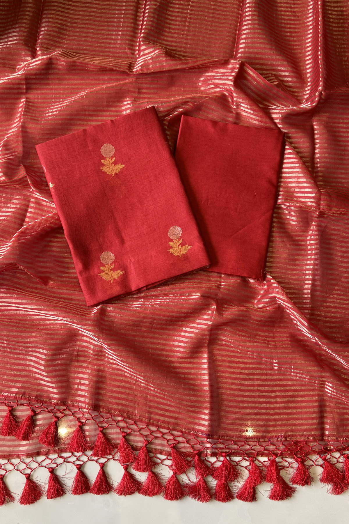Pure Mul Chanderi With Kadwa Weaving - Red