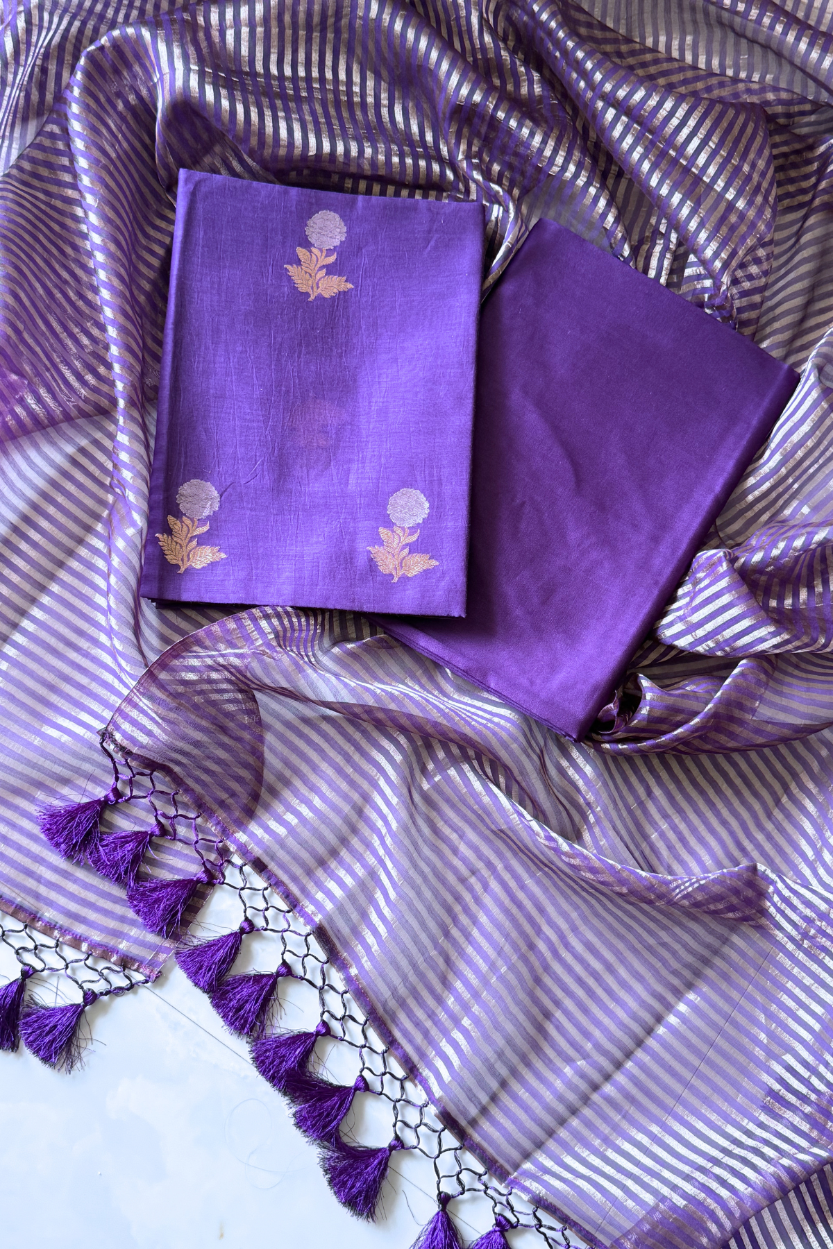 Pure Mul Chanderi With Kadwa Weaving - Purple