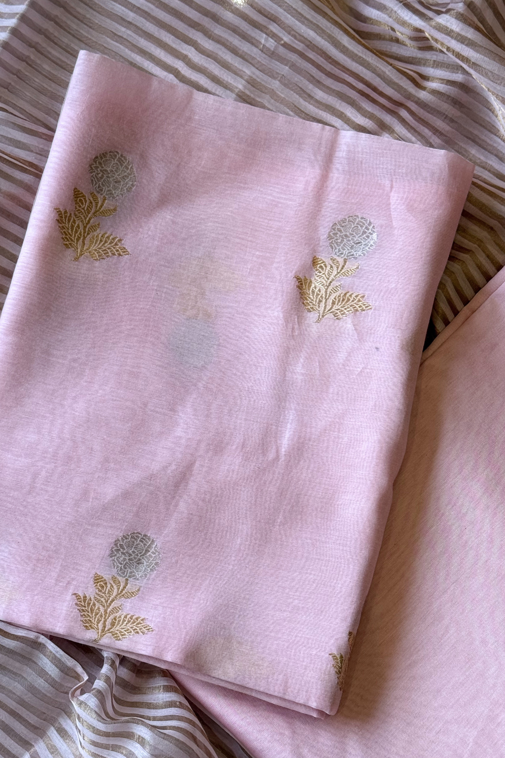 Pure Mul Chanderi With Kadwa Weaving - Light  Pink