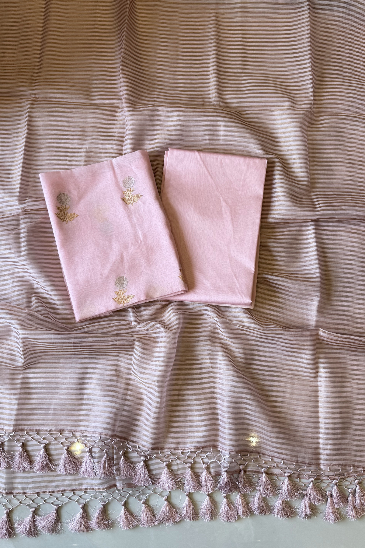 Pure Mul Chanderi With Kadwa Weaving - Light  Pink