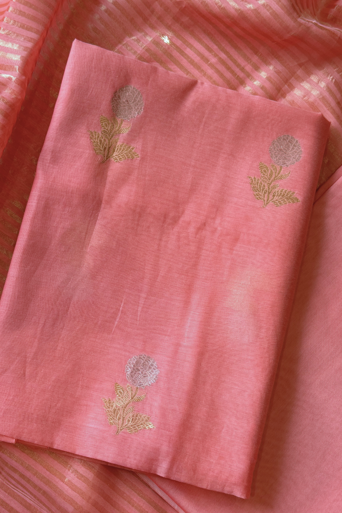 Pure Mul Chanderi With Kadwa Weaving - Peach Pink