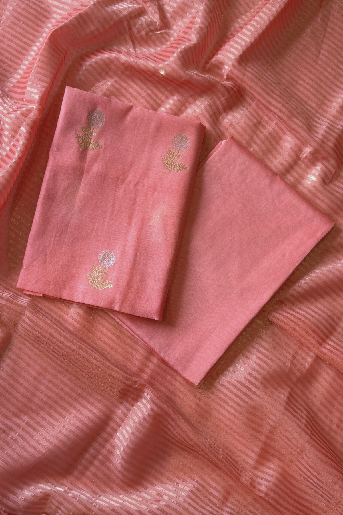 Pure Mul Chanderi With Kadwa Weaving - Peach Pink