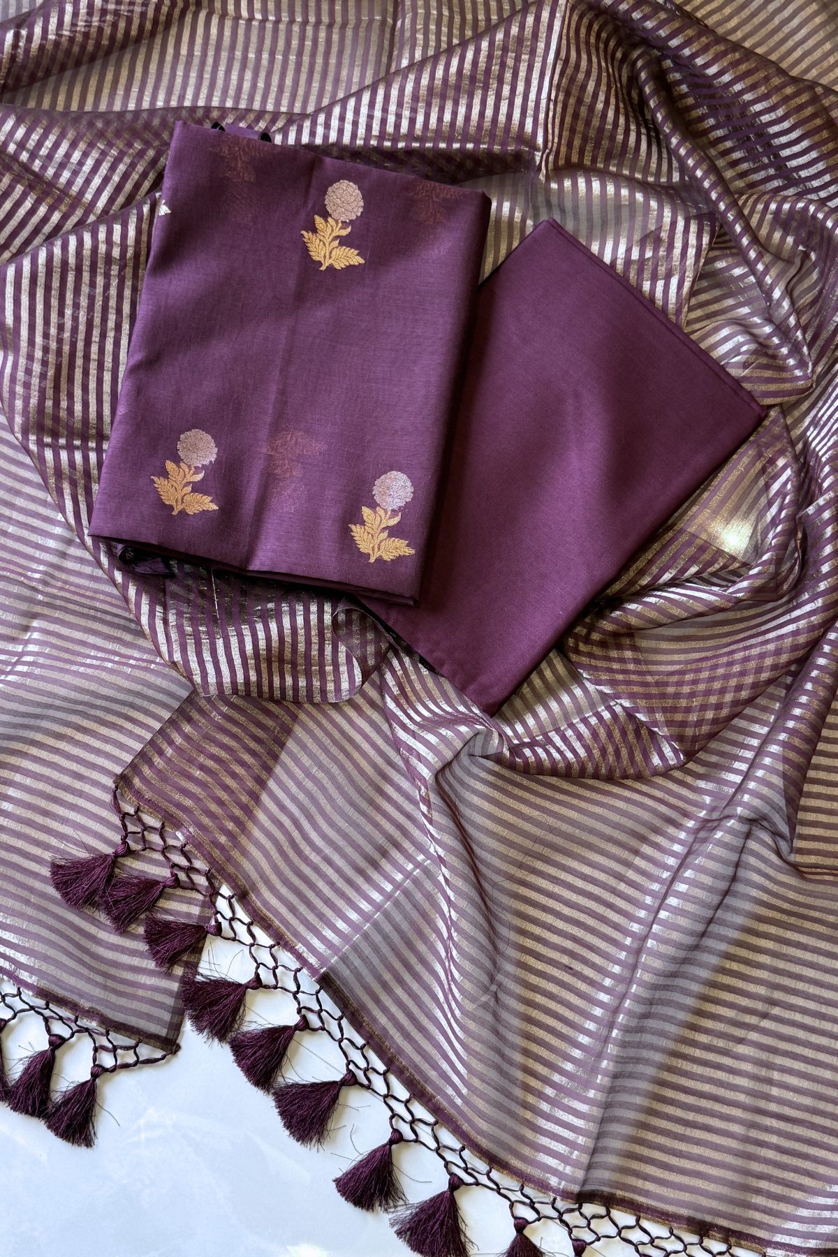 Pure Mul Chanderi With Kadwa Weaving - Wine