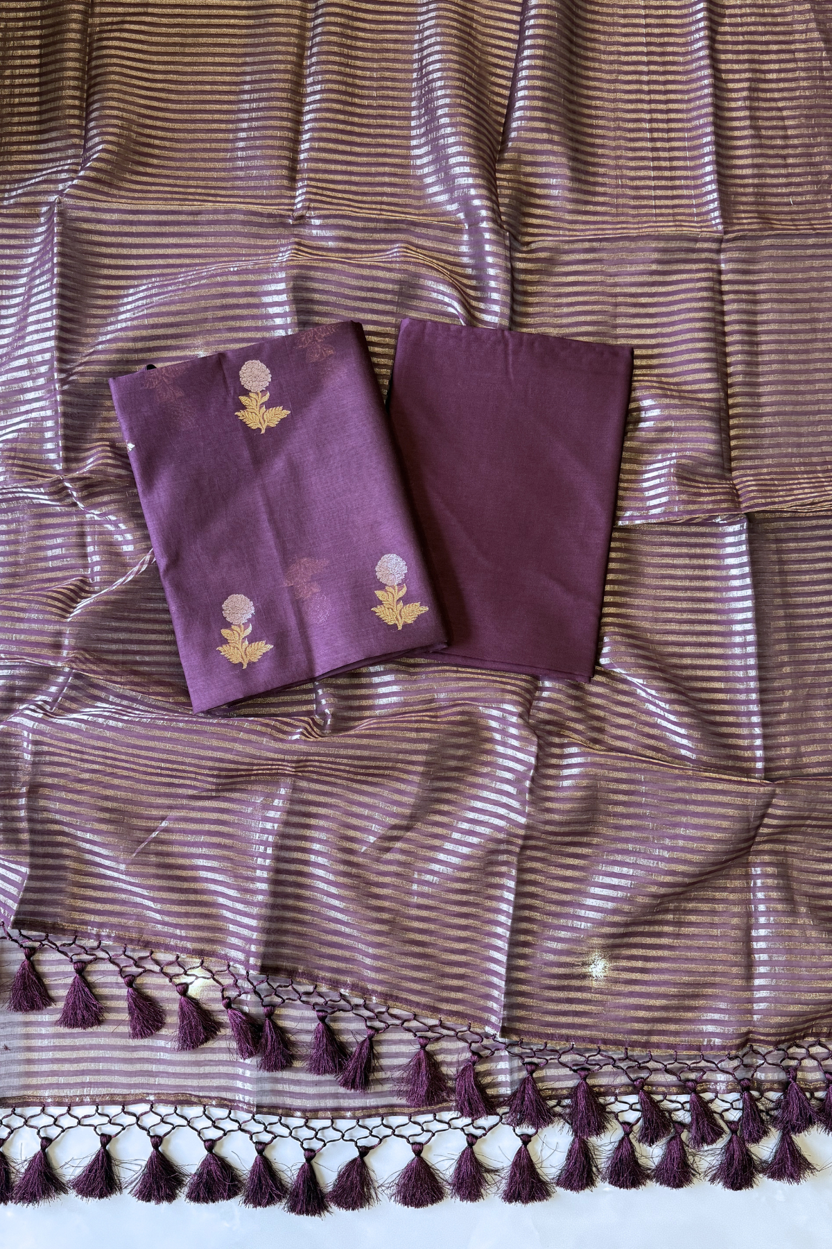 Pure Mul Chanderi With Kadwa Weaving - Wine