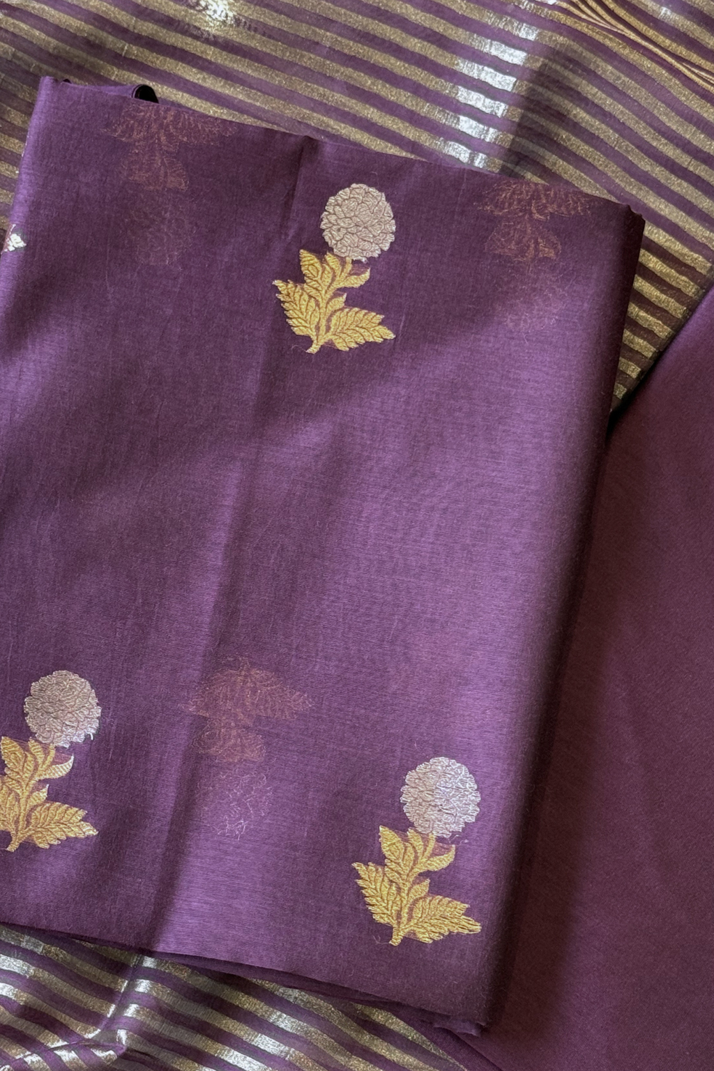 Pure Mul Chanderi With Kadwa Weaving - Wine