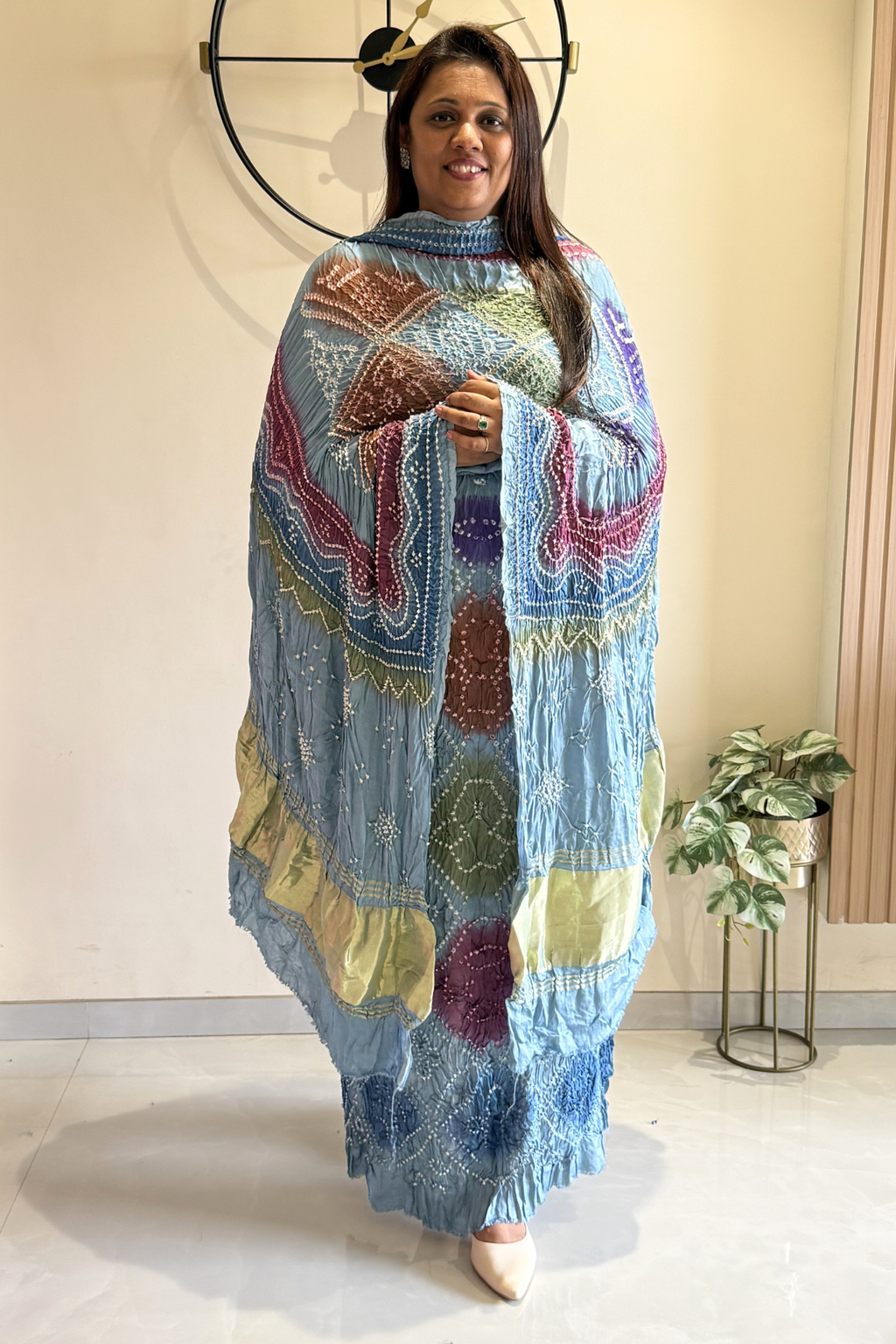 Bandhej Colourful Suit Set - dark Sky Blue