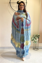 Bandhej Colourful Suit Set - dark Sky Blue