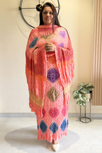 Bandhej Colourful Suit Set - Peach Orange