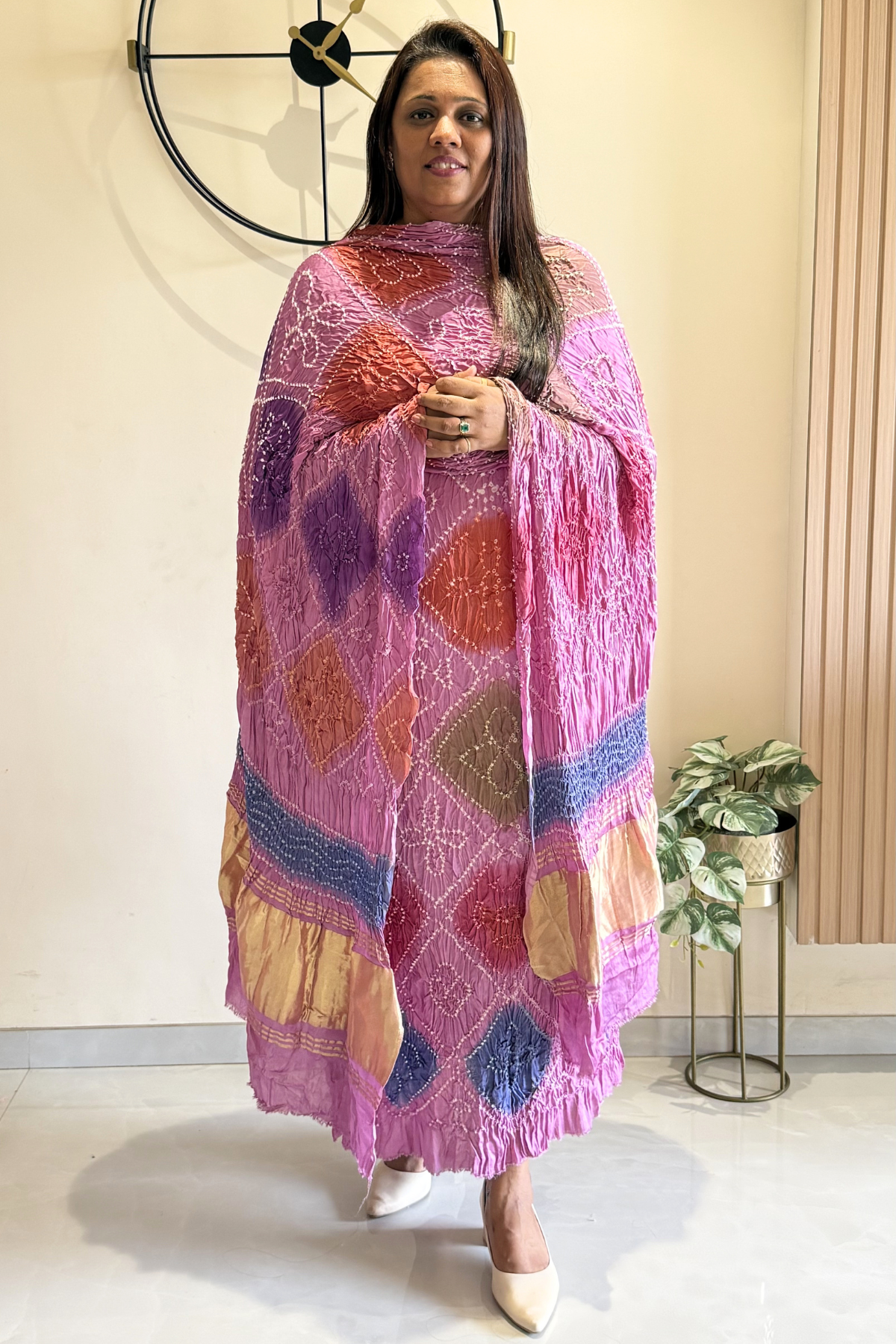 Bandhej Colourful Suit Set - Light Purple