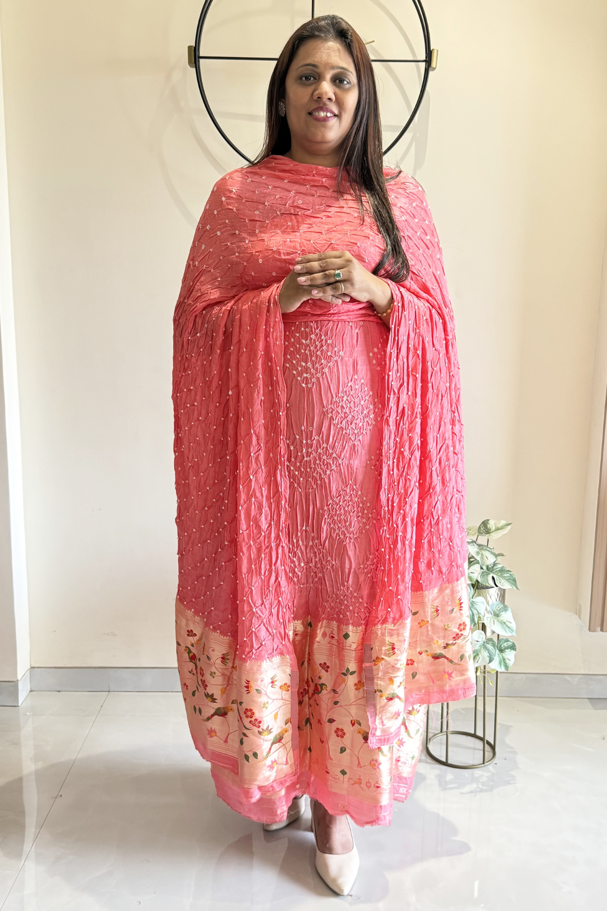 Bandhani With Paitani border - Peach Pink
