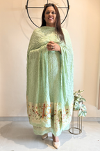 Bandhani With Paitani border - Light Peach Green