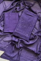 Lucknawi Pure Mul Chanderi 3-Piece Unstitched Kurta Set – purple