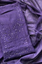 Lucknawi Pure Mul Chanderi 3-Piece Unstitched Kurta Set – purple