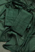 Lucknawi Pure Mul Chanderi 3-Piece Unstitched Kurta Set - Green