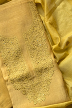 Lucknawi Pure Mul Chanderi 3-Piece Unstitched Kurta Set - Mustard Yellow