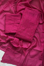 Lucknawi Pure Mul Chanderi 3-Piece Unstitched Kurta Set - Bright Pink