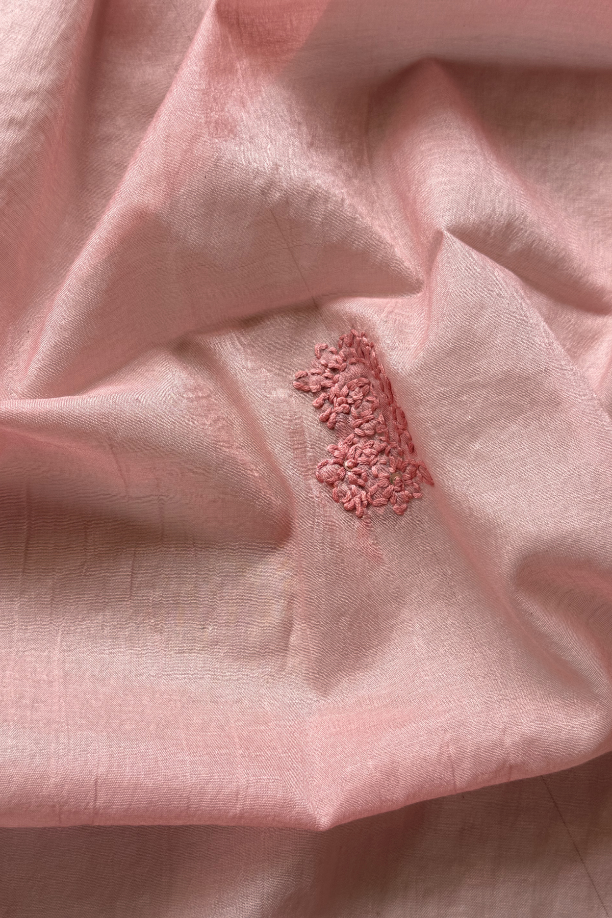 Lucknawi Pure Mul Chanderi 3-Piece Unstitched Kurta Set - Light Peach pink