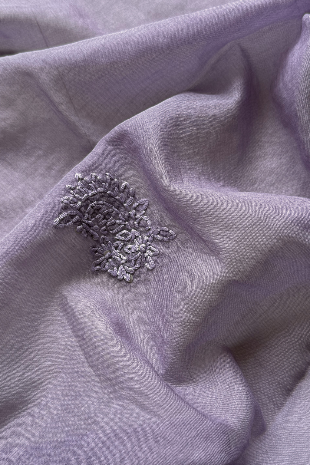 Lucknawi Pure Mul Chanderi 3-Piece Unstitched Kurta Set - Light Purple