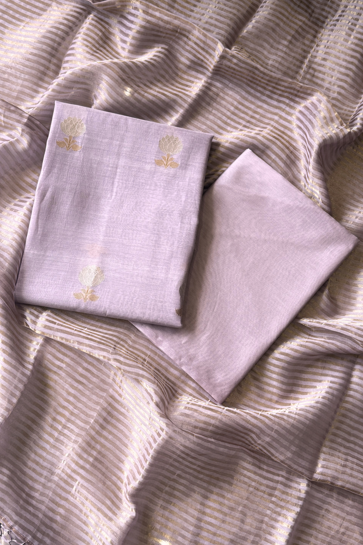 Pure Mul Chanderi With Kadwa Weaving - Light Lavender