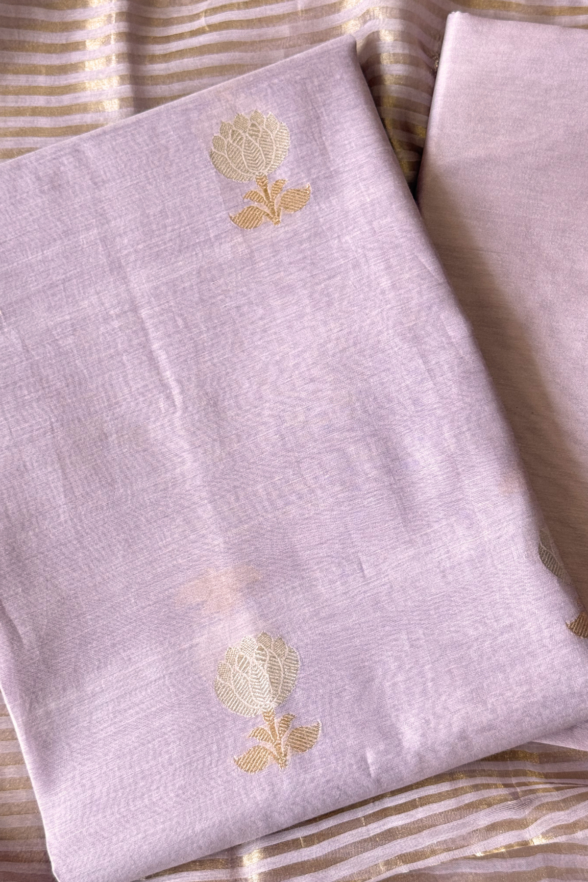 Pure Mul Chanderi With Kadwa Weaving - Light Lavender