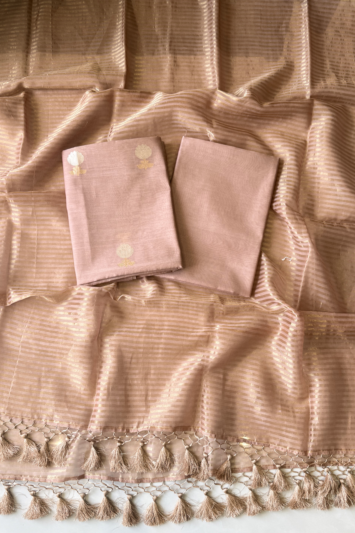 Pure Mul Chanderi With Kadwa Weaving - Dusty Rose