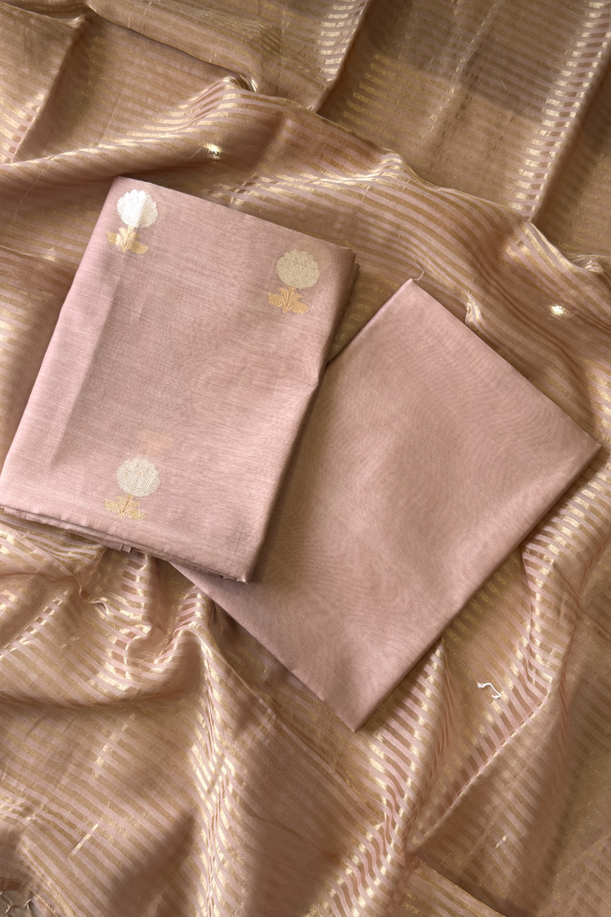 Pure Mul Chanderi With Kadwa Weaving - Dusty Rose