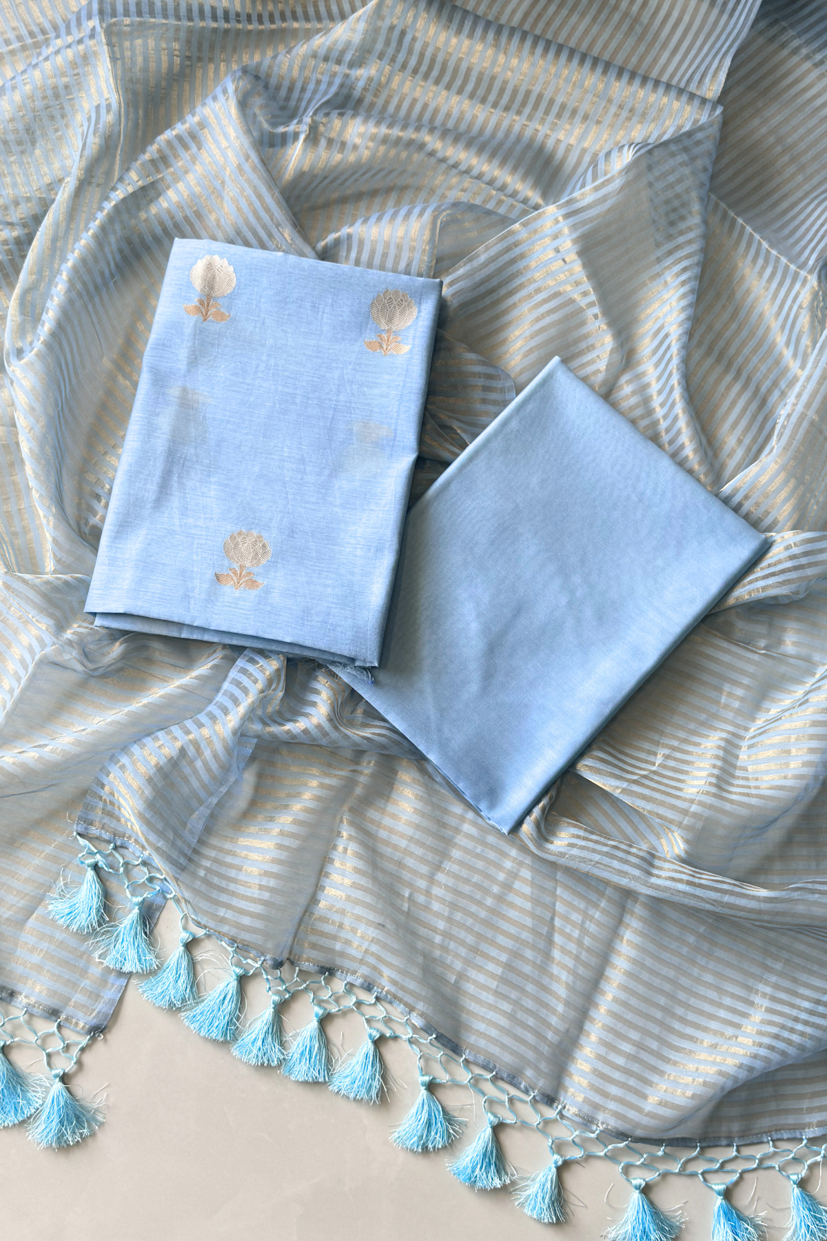 Pure Mul Chanderi With Kadwa Weaving - Powder Blue