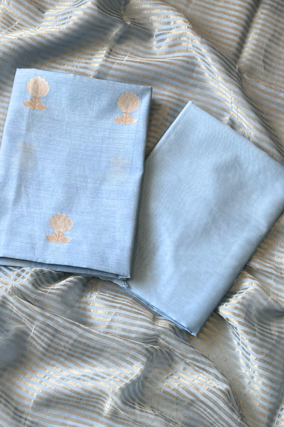 Pure Mul Chanderi With Kadwa Weaving - Powder Blue