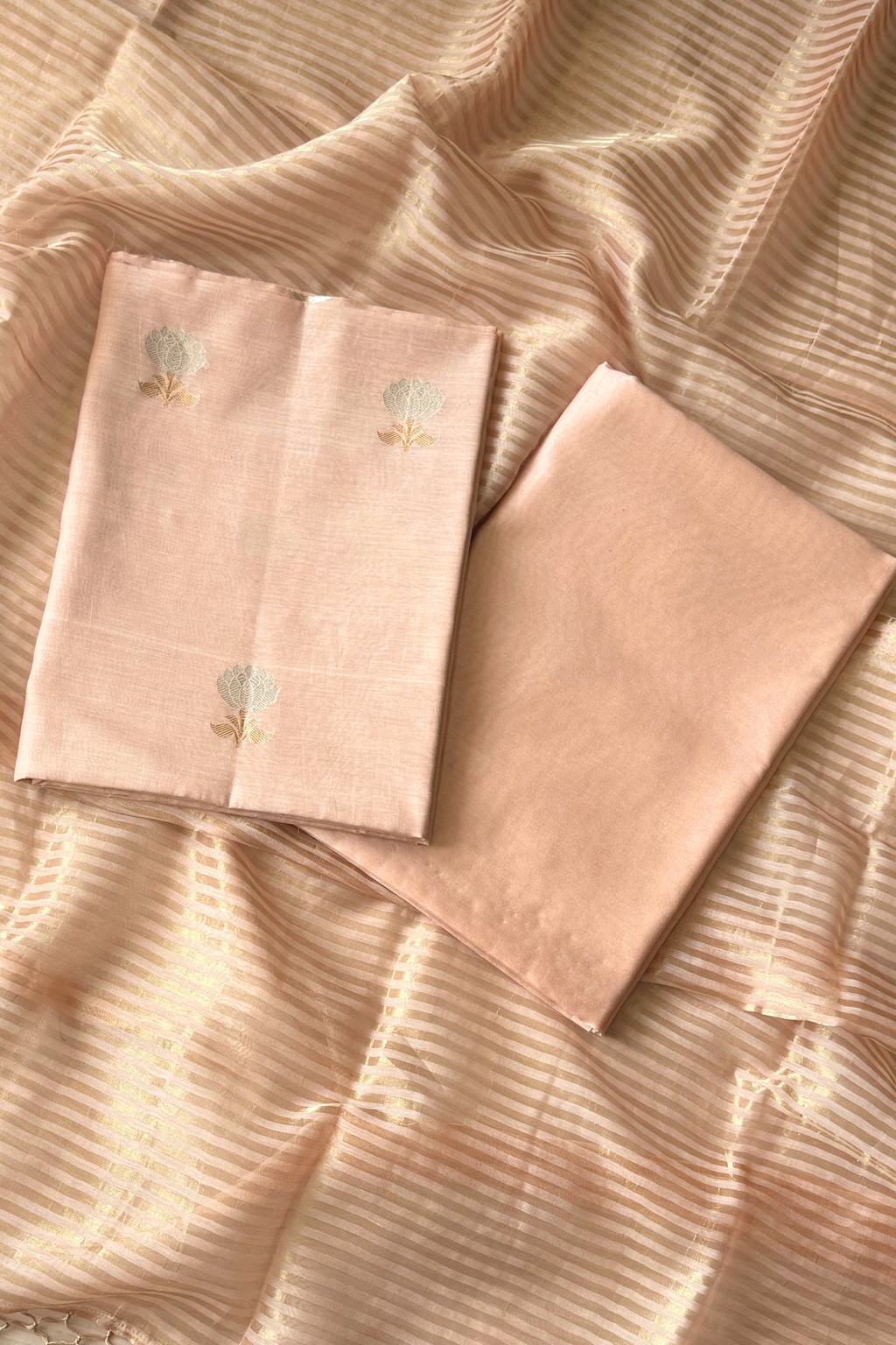 Pure Mul Chanderi With Kadwa Weaving - Light Orange Peach