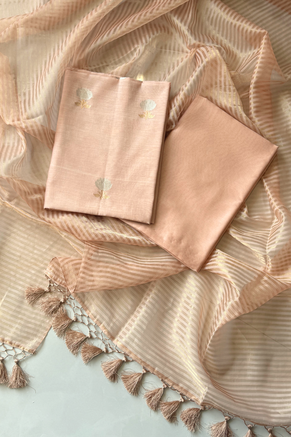 Pure Mul Chanderi With Kadwa Weaving - Light Orange Peach