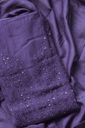Lucknawi Pure Mul Chanderi 3-Piece Unstitched Kurta Set - Dark Purple