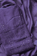 Lucknawi Pure Mul Chanderi 3-Piece Unstitched Kurta Set - Dark Purple