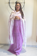 Lucknawi Pure Mul Chanderi 3-Piece Unstitched Kurta Set -  Light Purple