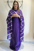 Lucknawi Pure Mul Chanderi 3-Piece Unstitched Kurta Set -Purple