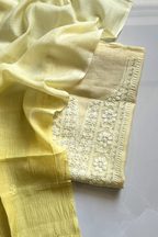 Lucknawi Pure Mul Chanderi 3-Piece Unstitched Ombre Kurta Set – Yellow