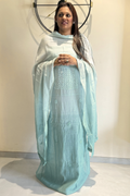Lucknawi Pure Mul Chanderi 3-Piece Unstitched Ombre Kurta Set – Sea Green